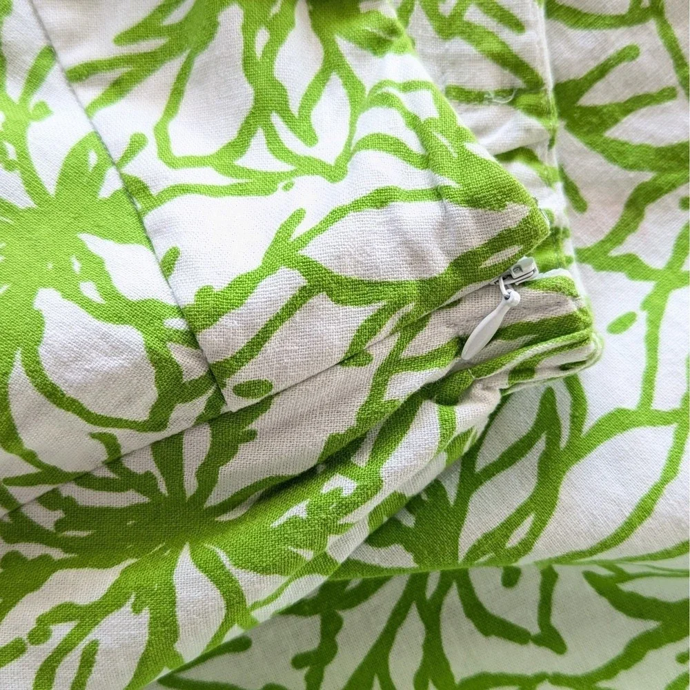 14/16 Linen Blend Midi Skirt Lime‎ Green Floral A-Line Summer Peasant Women